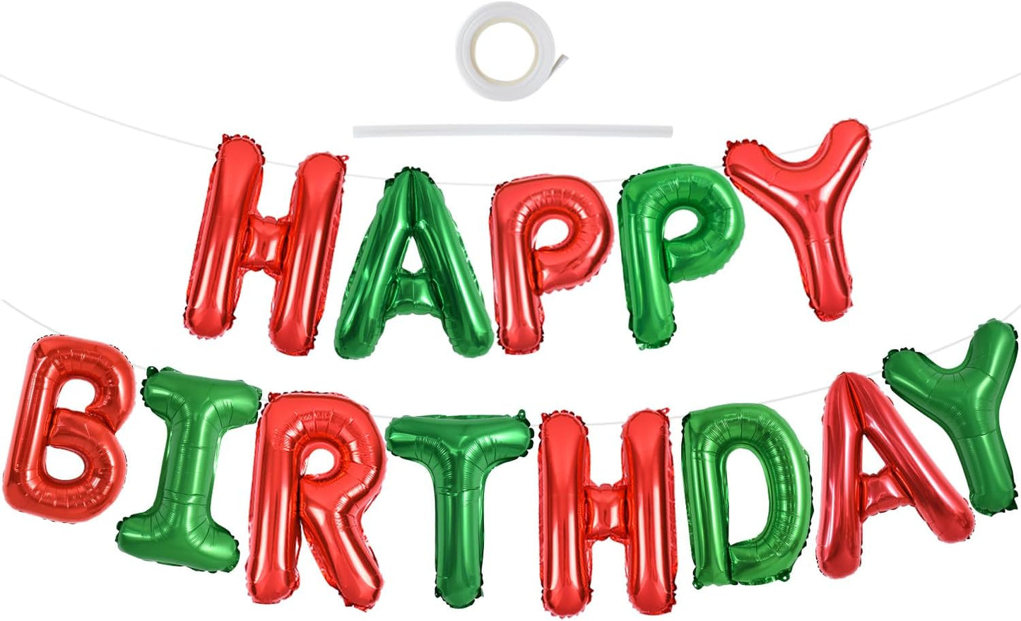 TONIFUL Red Green Happy Birthday Balloons Banner,16 Inch Mylar Foil Birthday Sign Banner for Girls Boys Kids & Adults Birthday Decorations Christmas Party New Year's Eve Supplies