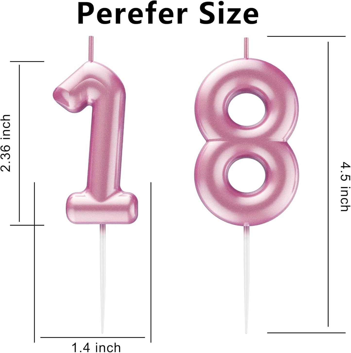 Pink Number 18 Candle Happy Birthday 3D Number Candles for Birthday Cake Party Decoration Wedding Anniversary Celebration Supplies