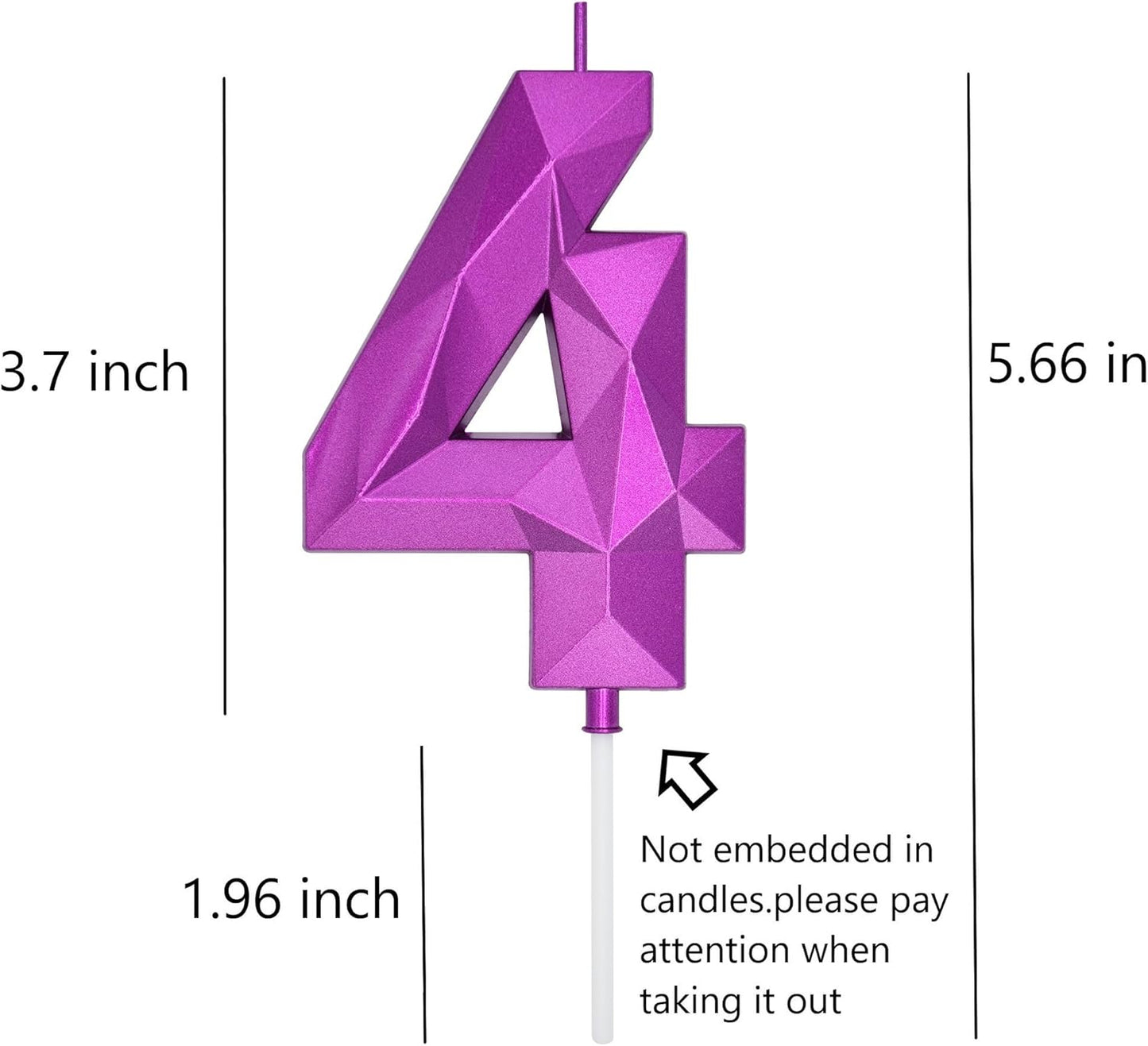 DERVENTA Large Birthday Candle Number 3D Purple 3.7 inch Party Celebration Anniversary Decoration Cake Topper 1 Piece (Number 4 Purple)