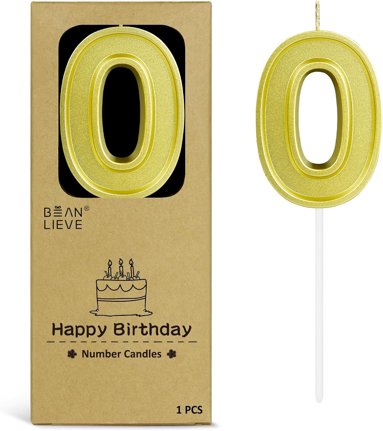 BEAN LIEVE Gold Birthday Candles Number 0, Gold Number Candles, Cake Number Candles for Birthday Parties and Wedding Anniversary Celebrations