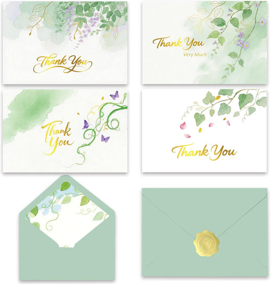 50 PK Thank You Cards Bulk with Envelopes & Gold Foil Stickers, 4x6 Inches, 4 Designs for Weddings Baby Bridal Showers Graduations Birthday