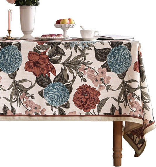 French Linen Tablecloth for Rectangle Table,Red and Blue Floral Durable Extra Long Tablecloths,Decor Table Cover for Kitchen,Dining,Thanksgiving,Christmas,67"*118"-Burgundyred