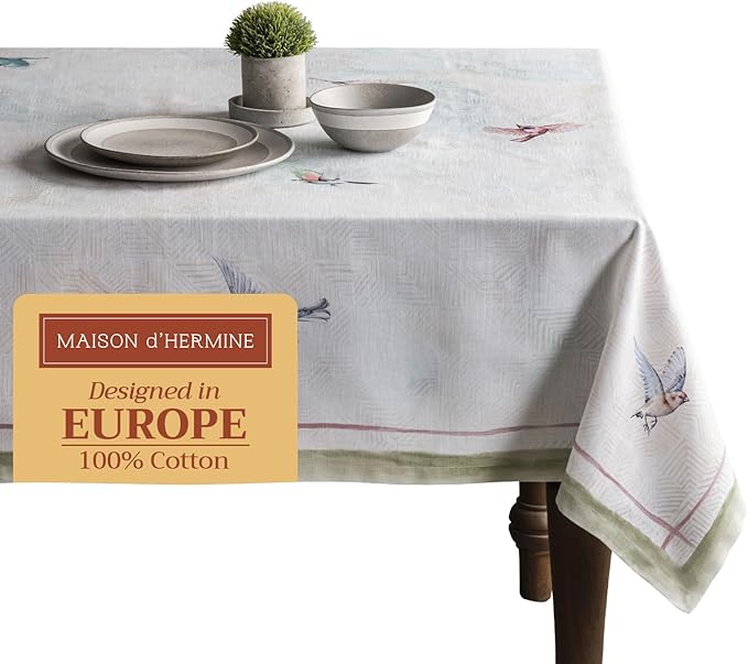 Maison d' Hermine Table Cloth Rectangle Table 100% Cotton 60 x 108 Inches Tablecloth Reusable Decorative for Dining Room Farmhouse Home Valentines Day Decorations Spring Summer - Flying Birds