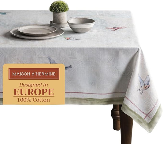 Maison d' Hermine Table Cloth Rectangle Table 100% Cotton 70 x 120 Inches Tablecloth Reusable Decorative for Dining Room Farmhouse Home Valentines Day Decorations Spring Summer - Flying Birds