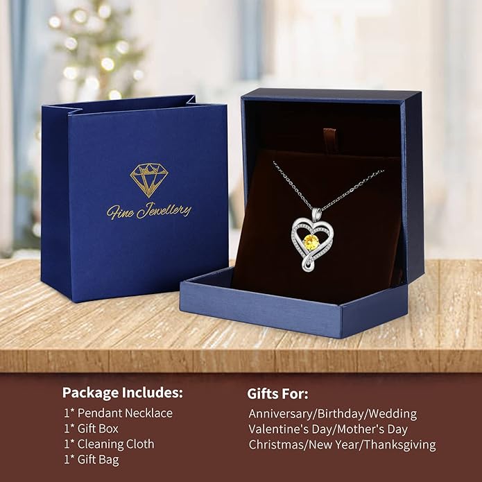 Infinity Love Heart Birthstone Necklace for Women Wife, S925 Sterling Silver Anniversary for Women Wife Birthday Gift for Her Girlfriend Mom Daughters, I Love You Women's Jewelry 18k Rose Gold Filled