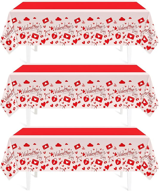 Childom Valentines Day Tablecloth for Valentines Day Decorations Party,3 Pack Disposable Plastic Valentines Table Cloths 54" x 108" Pink Table Cover,Valentines Decor for Wedding Engagement Anniversary