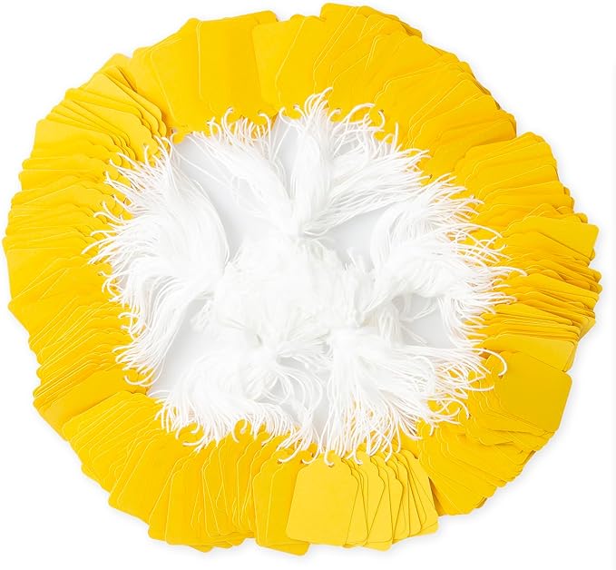 500pcs Marking Tags with String Attached, Paper Hangtags for Arts & Crafts DIY Gift Decorations Product Jewelry Clothing (1.88"x1.18", Yellow)