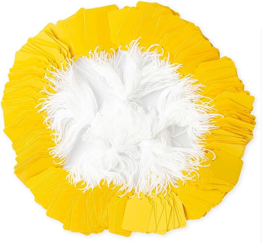 500pcs Marking Tags with String Attached, Paper Hangtags for Arts & Crafts DIY Gift Decorations Product Jewelry Clothing (1.88"x1.18", Yellow)