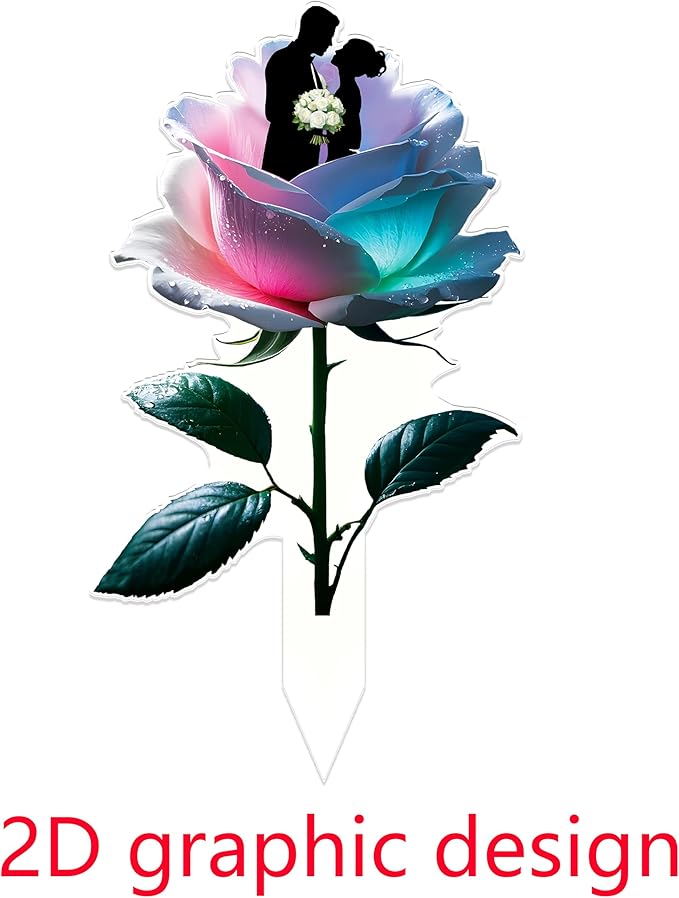 Rose-Shaped Mr & Mrs Cake Topper - Wedding Bride and Groom Cake Decorations for Engagement, Anniversary, Just Married Acrylic（2D)