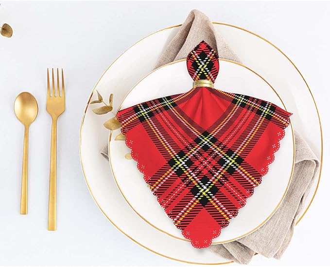 Yibeas Red Plaid Cloth Napkins Set of 4 Traditional Scottish Checkered Tartan Pattern in Classic Colors Polyester Kitchen Dinner Napkins for Holiday Festive Wedding Decor 18 x 18 inch