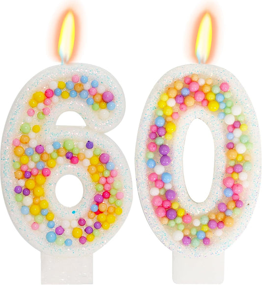 60th Birthday Candle for Cake, Colorful Macaron Numeral Candles for Women/Girl, Theme Birthday Party Cake Decorations, Cake Topper for Birthday Party Supplies (Number 60)