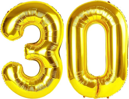 Gold Number 30 Balloon 40 inch, 30 Number Balloons, 30th Gold Birthday Decorations, 30 Year Old Women Men Golden Party Supplies