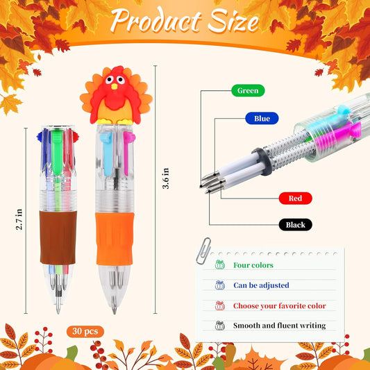 30Pcs Mini Multicolor Pens in One 4-in-1 Cute Pens Bulk for Kids, Ballpoint Pen for Birthdays and Children's Parties, Fun Gifts Assorted Ink Kawaii Pen(Thanksgiving)