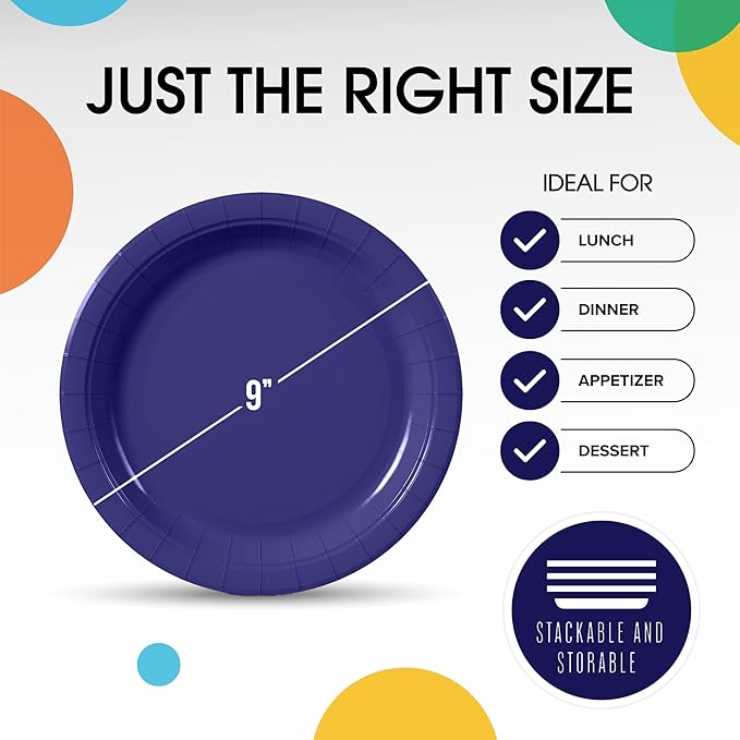 Exquisite Navy Paper Plates Disposable Heavy Duty 9 Inch Navy Disposable Plates For Party 100 Pcs Heavy Duty Paper Plate 350 GSM, Birthday Party Supplies Plate Set