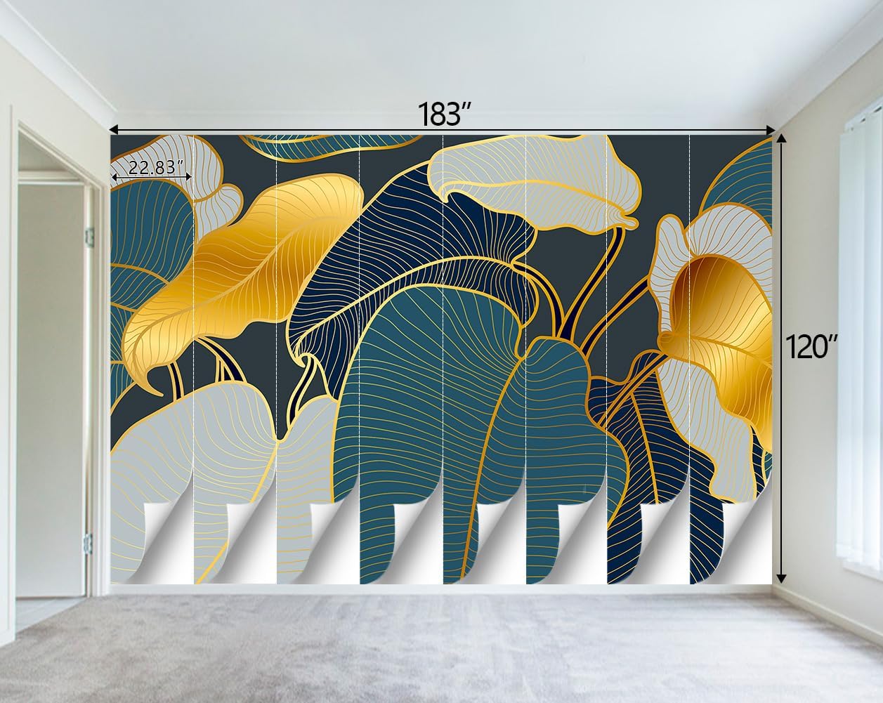 Golden Botanical Leaf wallpeper Living Room Bedroom Wall Mural - 183"x120"（Not Peel and Stick）