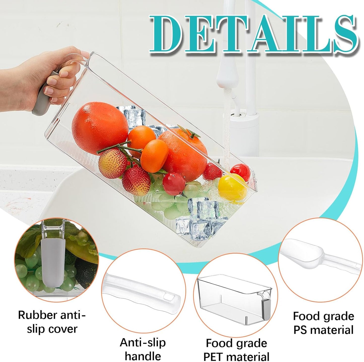 Havawish 2 Set Ice Bin and Flexible Scoop Set Plastic Freezer Ice Bin with Pull Out Handle Clear Storage Bucket for Container with Bucket Scoop(Grey,10.83 x 4.92 x 4.33 in)