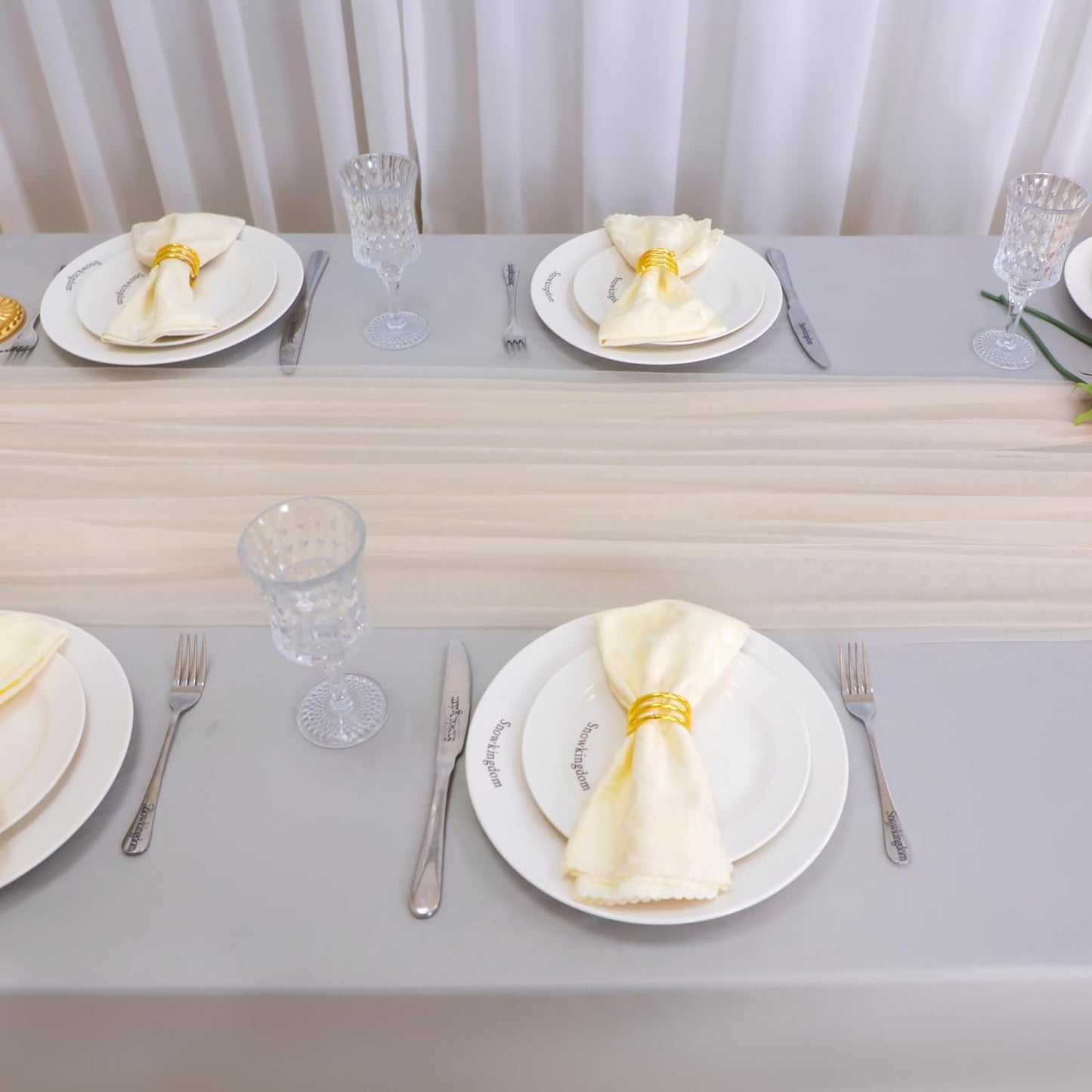 Snowkingdom Champagne Table Runner, 10 FT Sheer Tulle Cheesecloth Gauze, Boho Elegant Table Decoration for Home Party Wedding Birthday Baby Shower Christmas Holiday