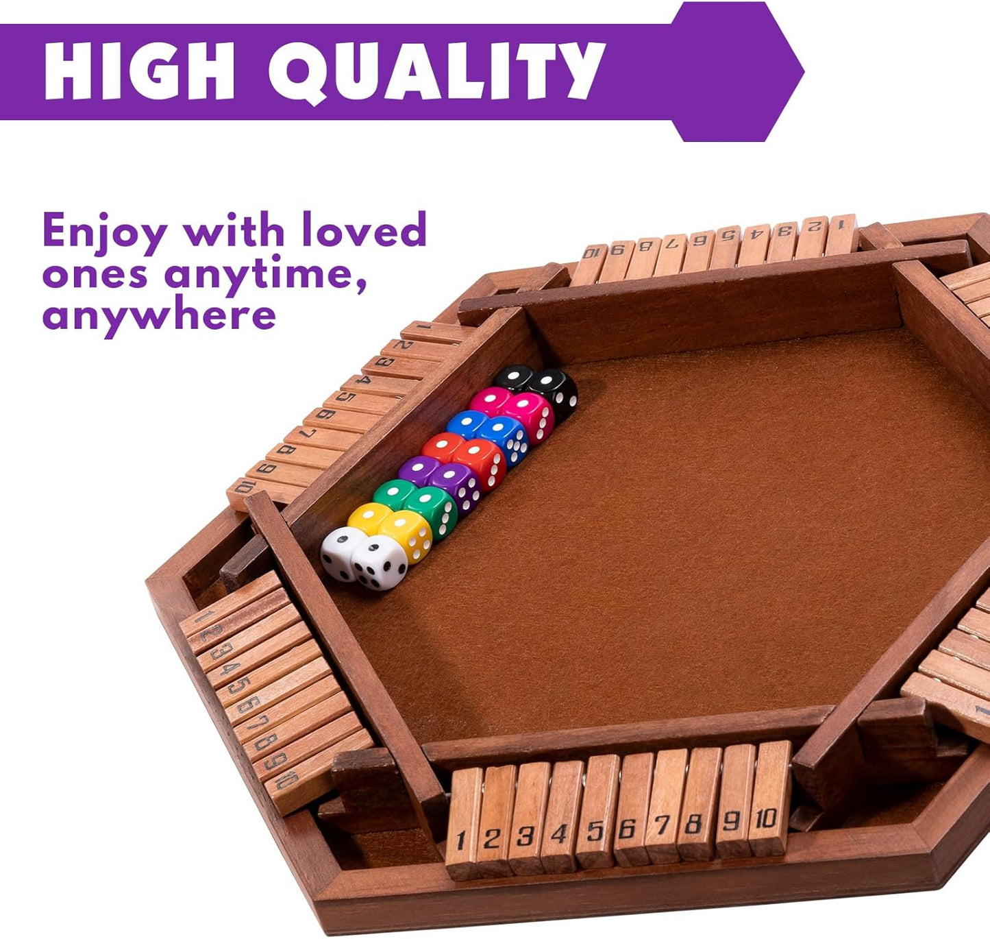 Shut The Box Premium Wooden Dice Game - Handcrafted Board Game 2-6 Players, Educational Math Learning Games for Kids Adults, Classic Pub Games Family Party Gift Set