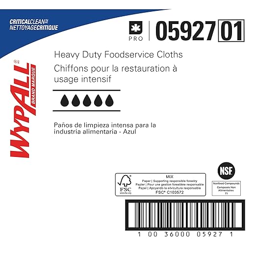 WypAll CriticalClean High Capacity Cloths Heavy Duty Foodservice Wipes (05927), Quarterfold Towels, Blue (1 Box of 300 Sheets, 300 Sheet Total)