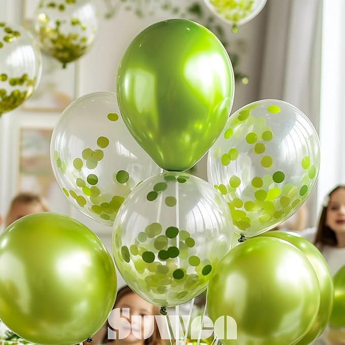 SUWEN Metallic Lime Green Balloons and Confetti Balloons Set 47PCS Latex Helium Chrome Neon Green Balloon for Birthday Anniversary Party Decorations