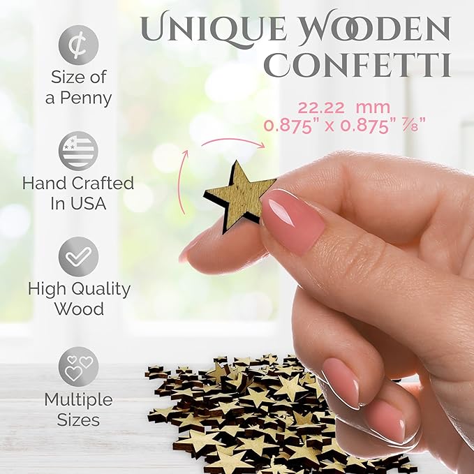 Confetti - Engraved Wood - Rustic Wooden Wedding Decor Party Table Scatter Decorations (Stars)