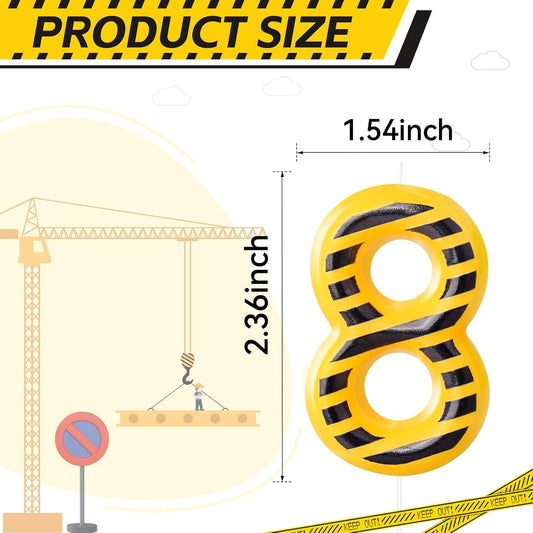 Construction Themed Birthday Candles Number 8 Candle Birthday Party Decoration Cake Topper for Construction Party Decoration Theme Party Supplies (Number 8)