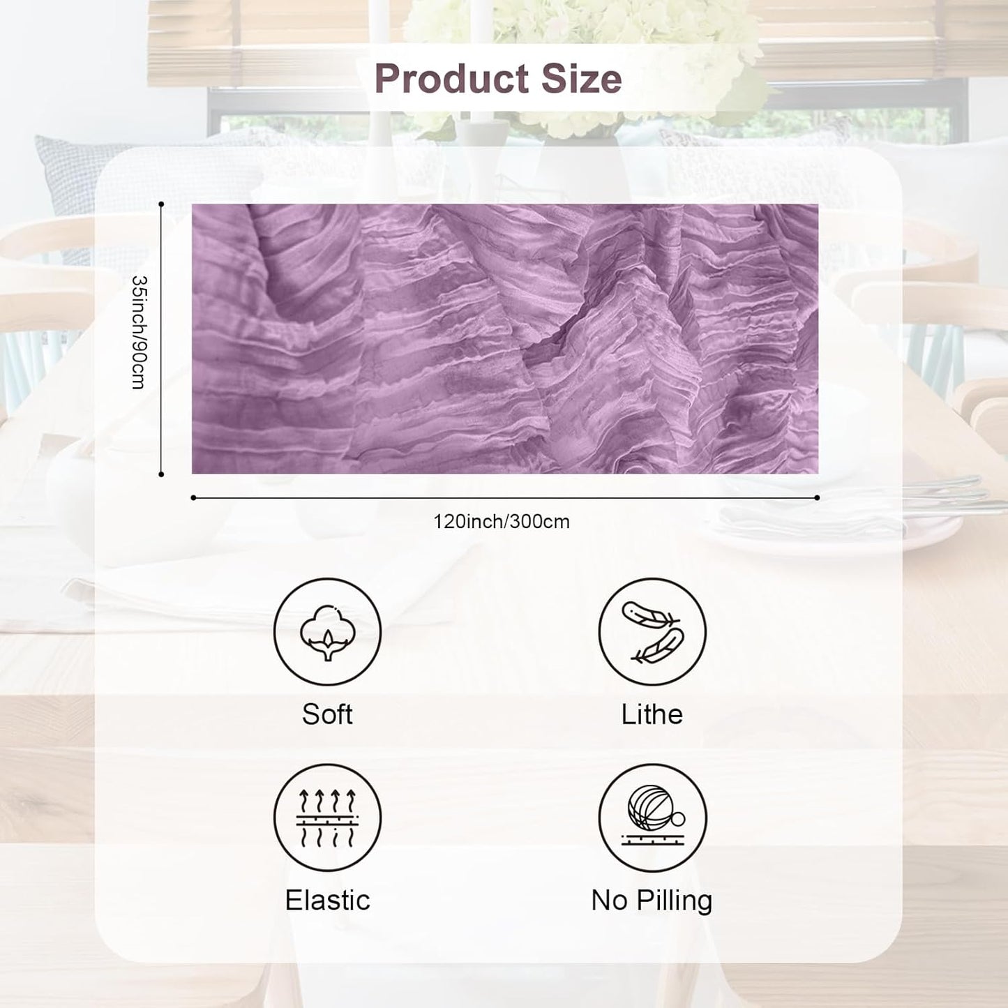1 Pack Lilac Cheesecloth Table Runner 35x120 Inch 10Ft Rustic Gauze Cheese Cloth Table Runner Sheer Cheesecloth Table Runners for Wedding Party Bridal Shower Decoration