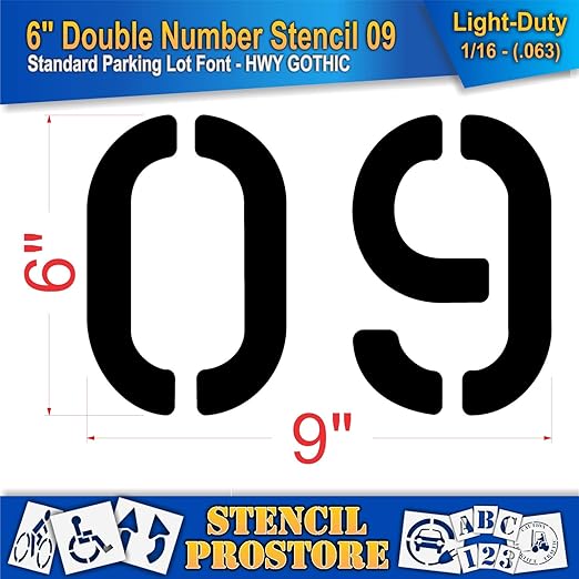 Pavement, Curb, and WheelStop Stencils - 6 inch Double Number Stencil - (09) - 6" x 9" x 1/16" (63 mil) - Light-Duty