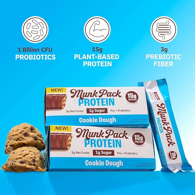 Munk Pack Sampler Pack Probiotic Protein Bars Stocking Stuffers | Keto-Friendly 15g Plant Protein, 1g Sugar, 4g Net Carbs - Vegan, Low Carb, Gluten-Free Healthy Snacks | 5 Count