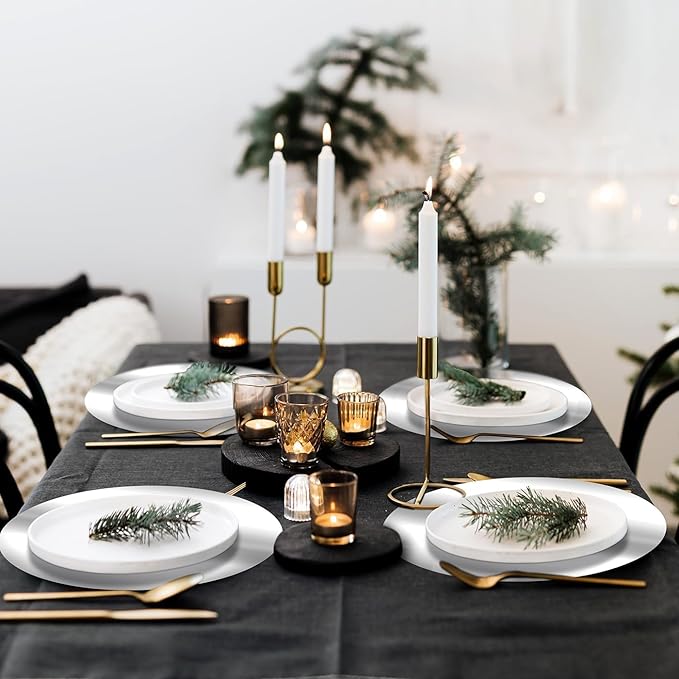 KesaPlan 50PCS Round Silver Placemats, 13" Disposable Paper Placemats for Dining Table, Mirrored Silver Charger Place Mat for Kitchen Banquet Table Setting Wedding Birthday Dinner Party Decor