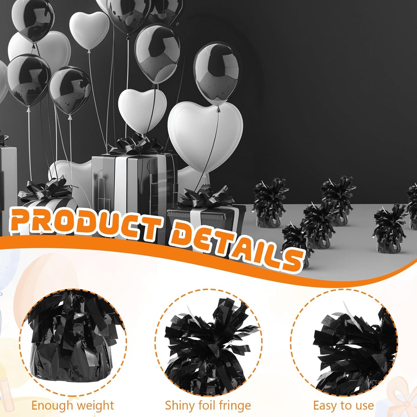 16 Pack Black Balloon Weights Metallic Holder Anchors Balloon Holder Weights for for Birthday 2025 Graduation Party Christmas Wedding Celebration Decoration (Black)