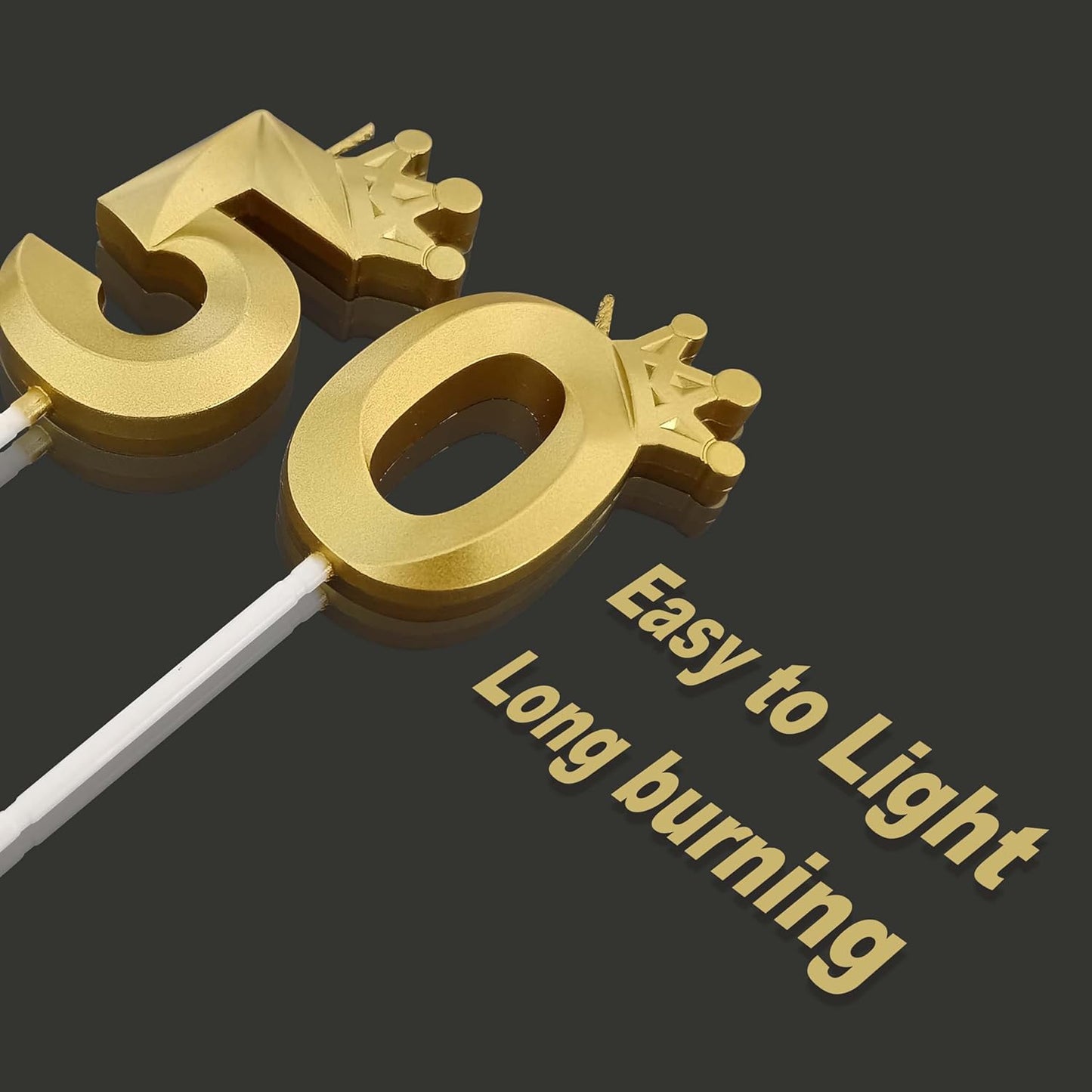 The Number 50 Gold Birthday Candles for Cake is Beautiful Number Candles for 50th Birthday Decorations for Man and Women (Gold-50, Crown)