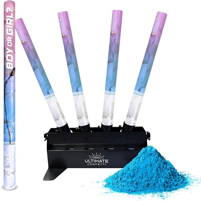 Ultimate Confetti - Electric Blue Powder Cannon Cartridge 24” - Pre-Filled with Food-Grade Powder, Leak-Resistant Gender Reveal Poppers Cannon, Requires EC-1 or EC-4 Confetti Machine to Activate
