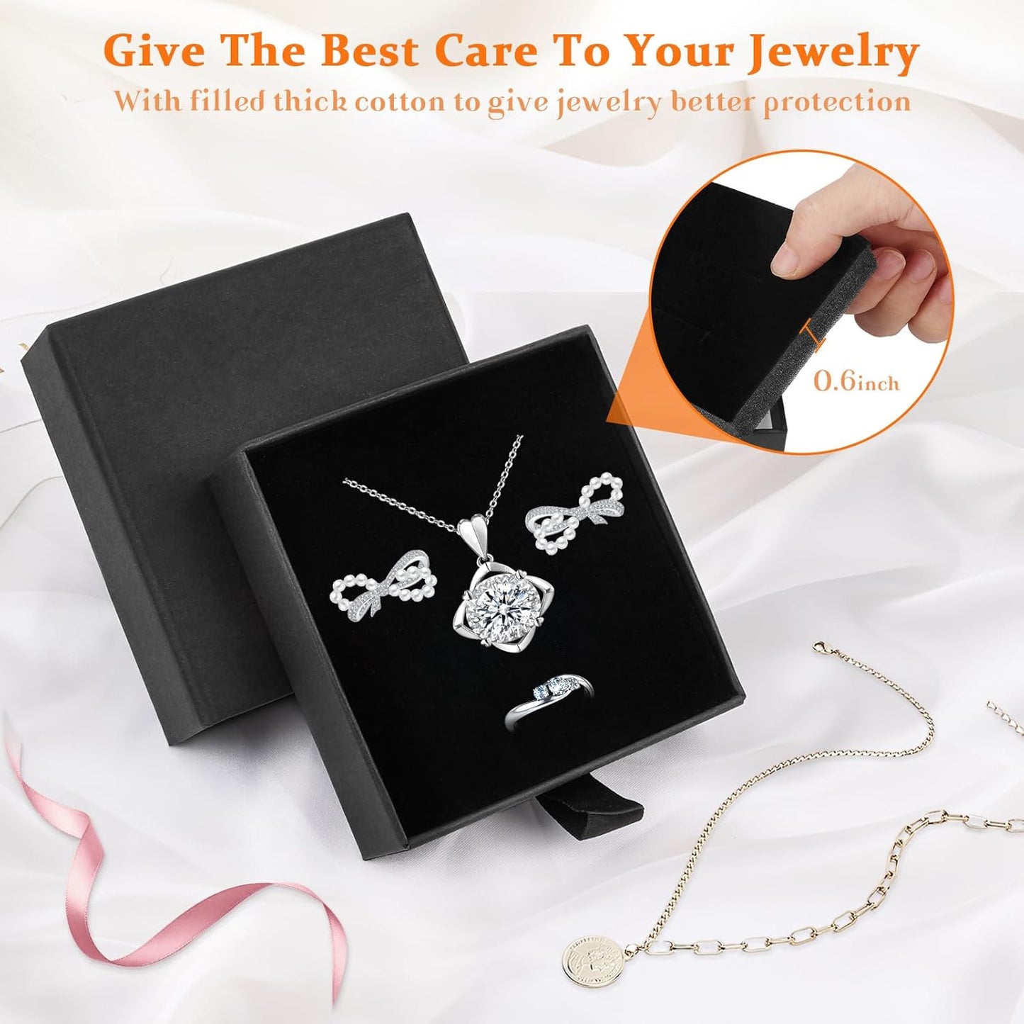 Jewelry Box, 5Pcs Jewelry Boxes for Women 3.5×3.5x1 Inch Jewelry Gift Box, Cardboard Jewelry Gift Necklace Ring Earring Jewelry Box (Black)