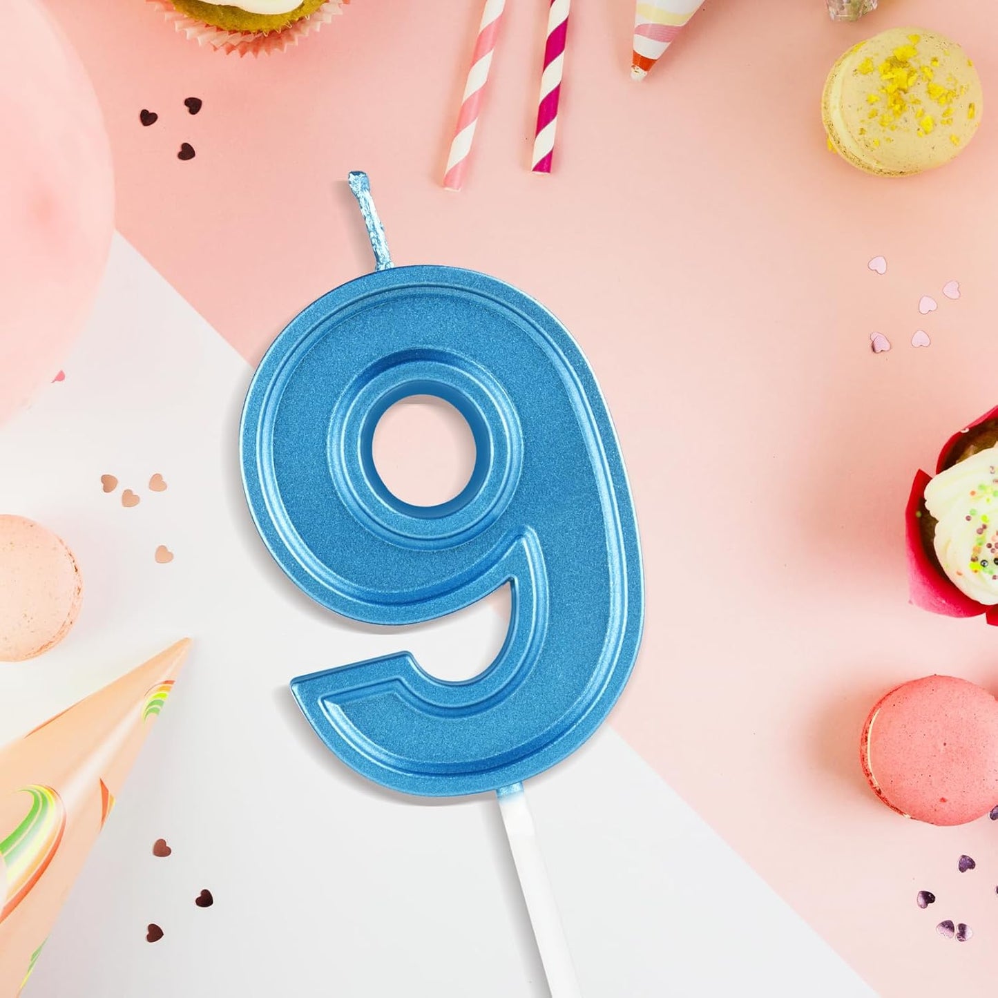BEAN LIEVE Blue Birthday Candles Number 9, Blue Number Candles, Cake Number Candles for Birthday Parties and Wedding Anniversary Celebrations