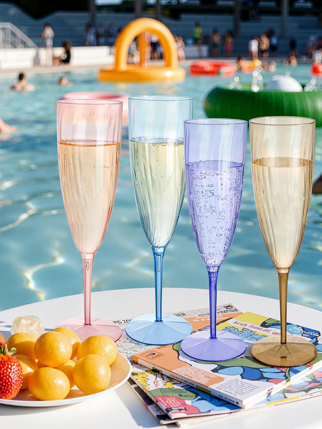 WDF 12PCS Colorful Plastic Champagne Flutes - 6 OZ Colorful Disposable Champagne Flutes - Perfect for Wedding/Parties/Birthday