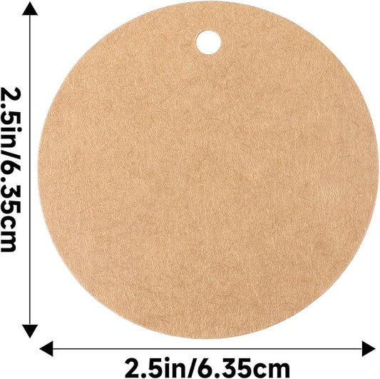 G2PLUS Round Gift Tags with String-2.5 Inches Blank Circle Kraft Paper Tags 100 PCS Large Round Craft Labeling Tag for Wedding, Birthday, Christmas Party Favors