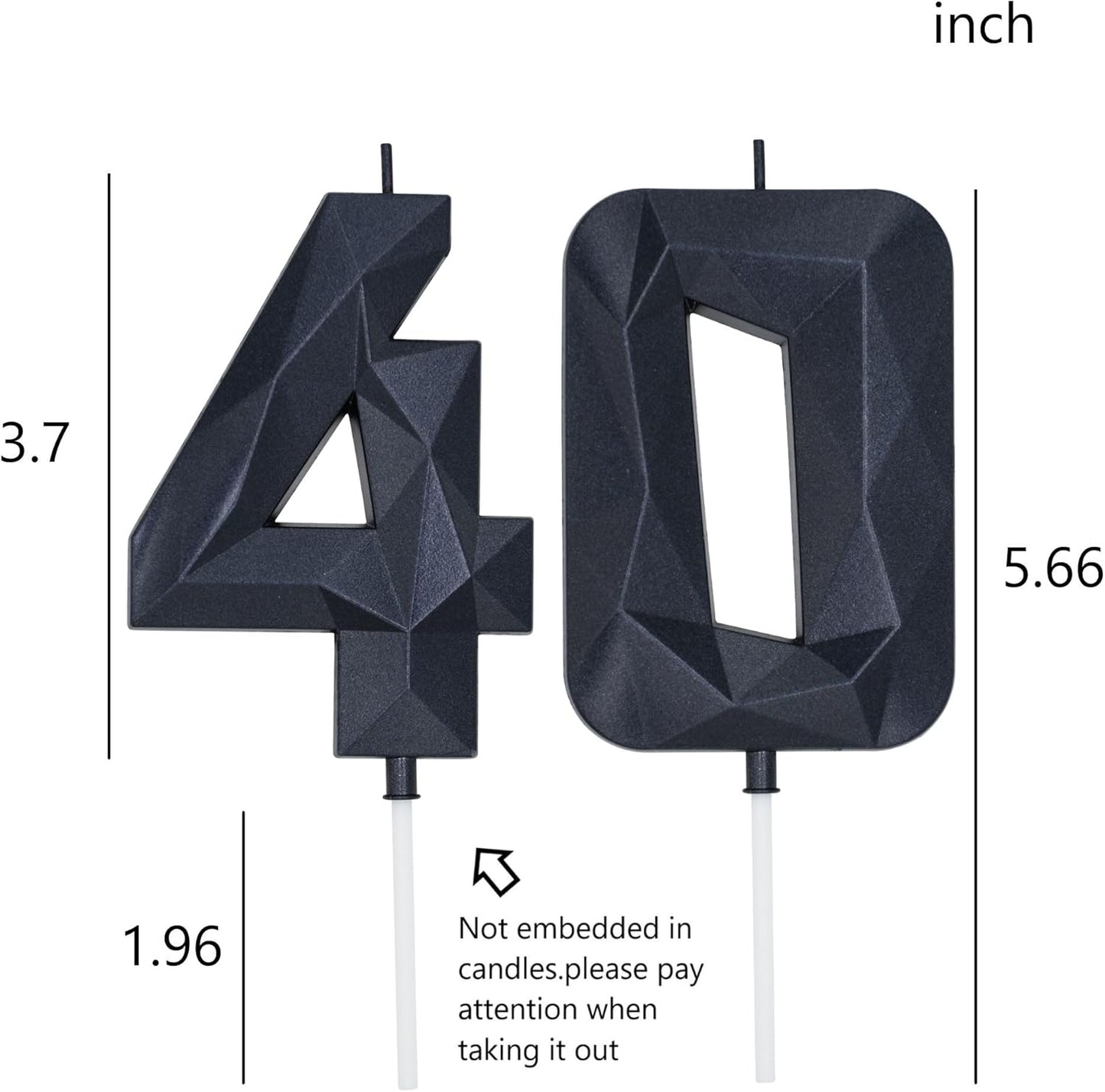 DERVENTA Large Birthday Candle Number 3D Black 3.7 inch Party Celebration Anniversary Decoration Cake Topper 1 Piece (Number 40 Black)