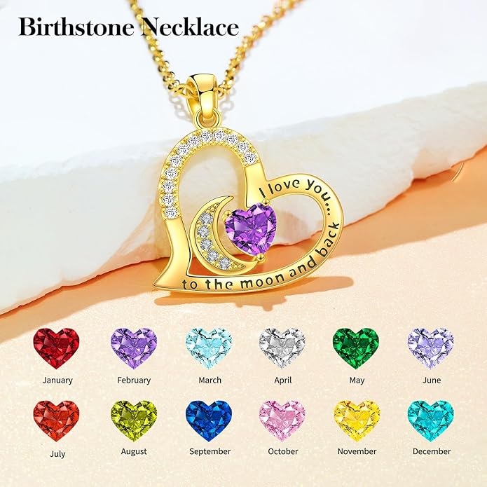 Anniversary Necklace for Women Birthstone Jewelry for Wife Gifts for Her Wife Birthday Gift Ideas Anniversary for Girlfriend I love you to the moon and back Necklaces Filled 925 Sterling Sliver