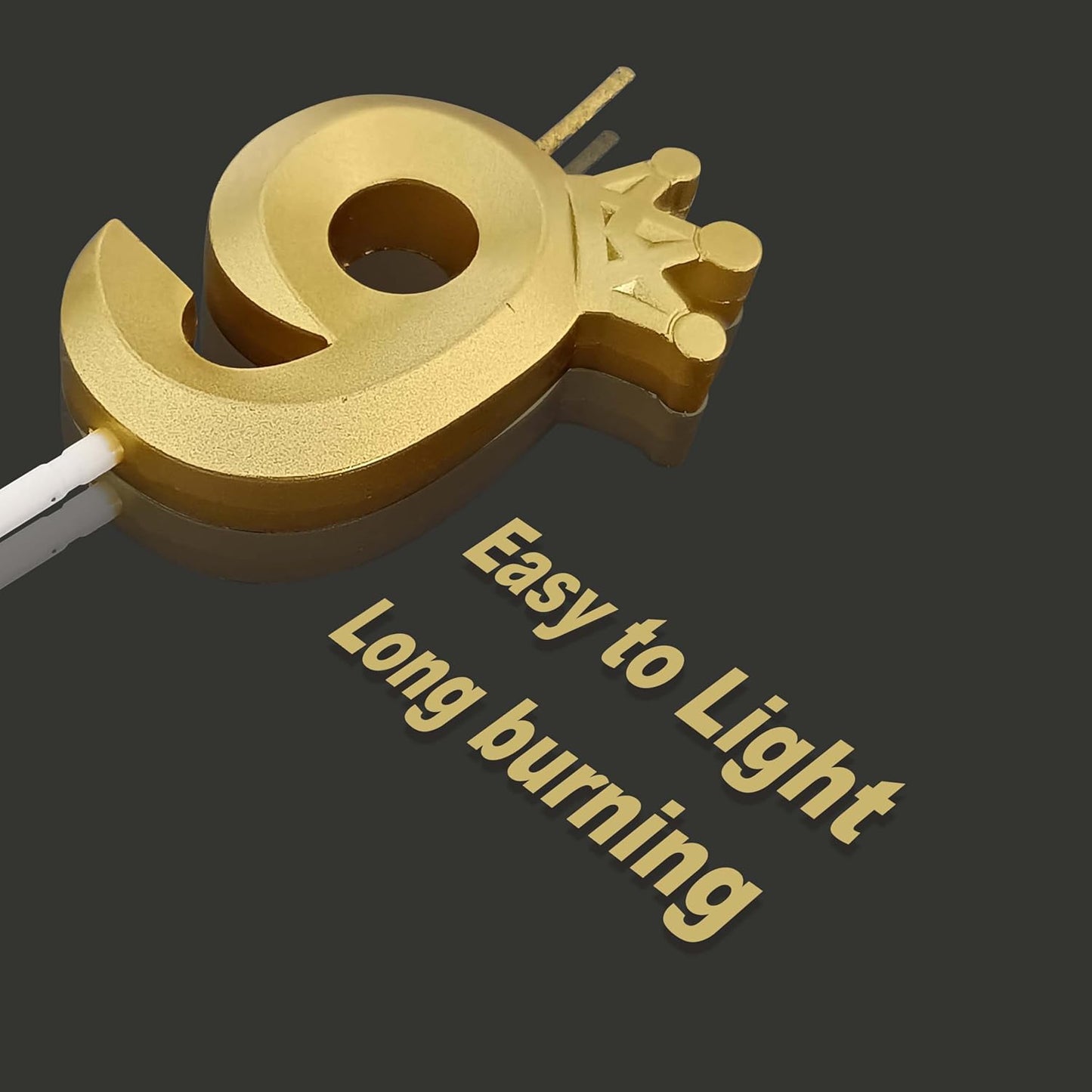 The Number 9 Gold Birthday Candles for Cake is Beautiful Number Candles for 9th Birthday Decorations for Boys and Girls (Gold-9, Crown)