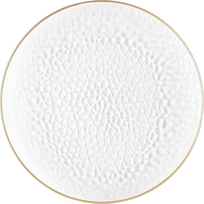 [Clear Hammered With Gold Rim 4 Pack] 13'' Charger Plates Clear Hammered With Gold Rim Plastic Heavy Duty Disposable Dinner Chargers Serveware Dishes Platters Tableware for parties, Weddings