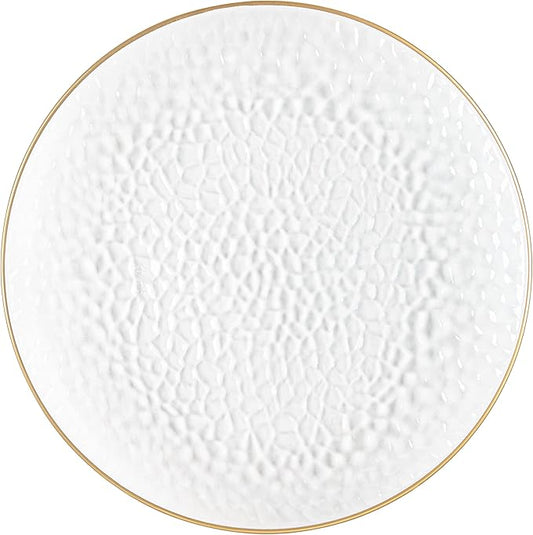 [Clear Hammered With Gold Rim 4 Pack] 13'' Charger Plates Clear Hammered With Gold Rim Plastic Heavy Duty Disposable Dinner Chargers Serveware Dishes Platters Tableware for parties, Weddings