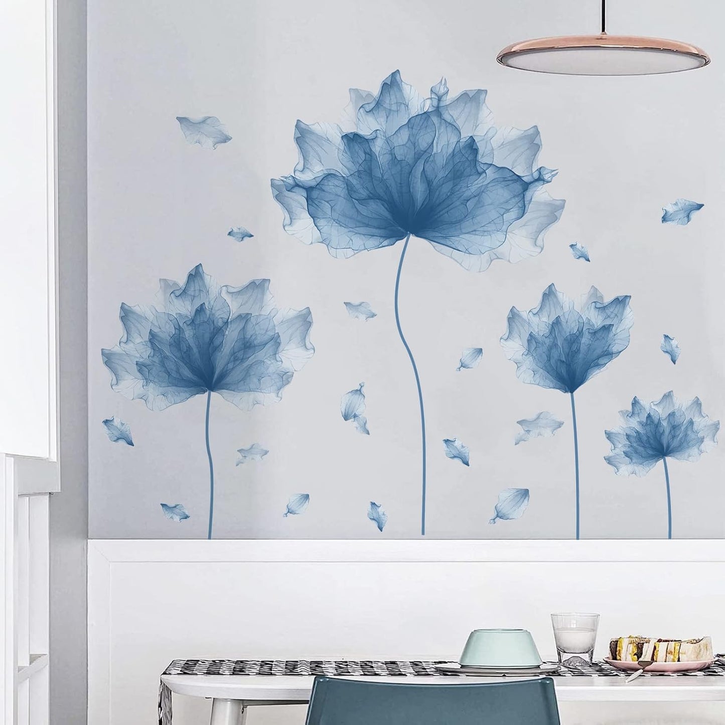 59.1'' x 49.6'' Huge Flower Petal Wall Decals Living Room Floral Wall Stickers Removable Peel and Stick Waterproof Wall Art Decor Stickers for Bedroom Bathroom Office (Blue)