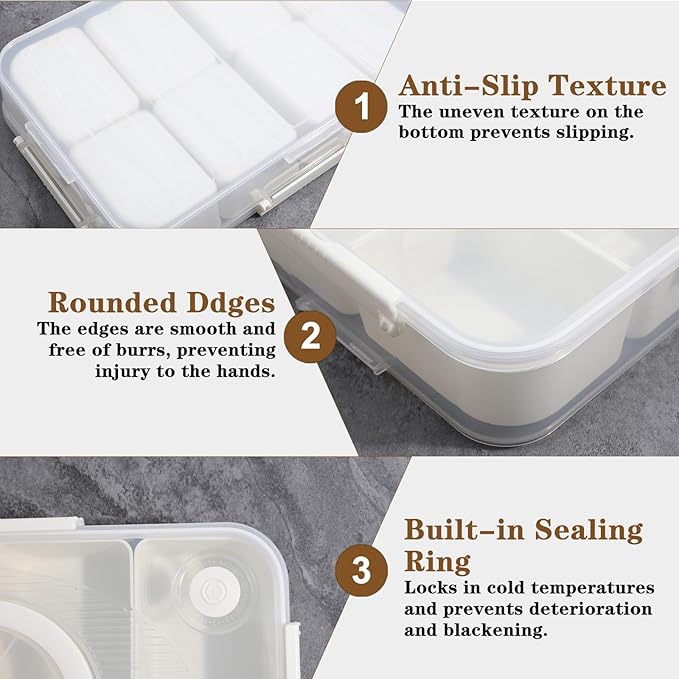 2 Pack Divided Snack Container with Lid & Handle, Dishwasher Safe 8 Compartment Snack Platters, Portable Snackle Box Container for Fruits, Candy, Nuts, Charcuterie, Picnic, Party & Travel