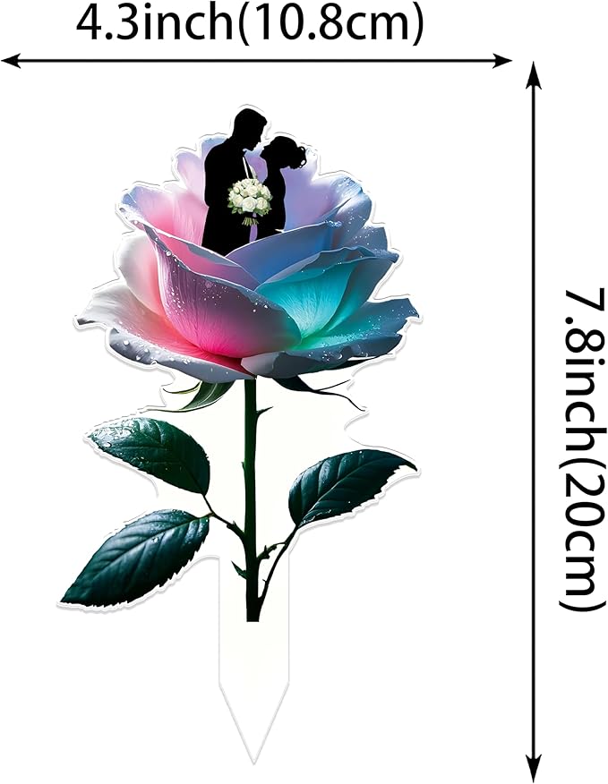Rose-Shaped Mr & Mrs Cake Topper - Wedding Bride and Groom Cake Decorations for Engagement, Anniversary, Just Married Acrylic（2D)