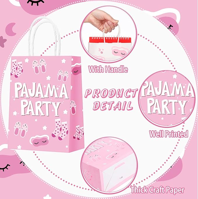 Outus 24 Pcs Sleepover Party Bags Slumber Glamper Pajama Favor Bags with Handle for Birthday Sleepover Party Favors