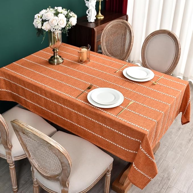 Zobesta Orange Table Cloth Rectangle Table 86 x 53 Inch, Farmhouse Tablecloth Cotton Tablecloth for Rectangle Tables,Washable Dining Table Cover for Halloween,Thanksgiving, Dining, Outdoor,Fall