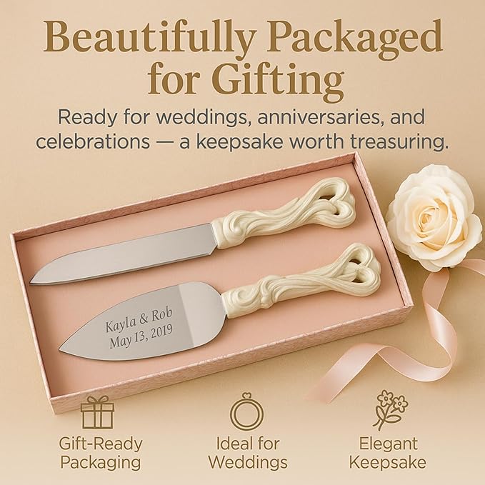 GIFTS INFINITY Personalized Wedding Cake Knife and Server Set with Engraving – Cake Cutting Utensil Set, Keepsake Gift for Wedding, Anniversary, Reception, Birthday & Other Occasions (2468)
