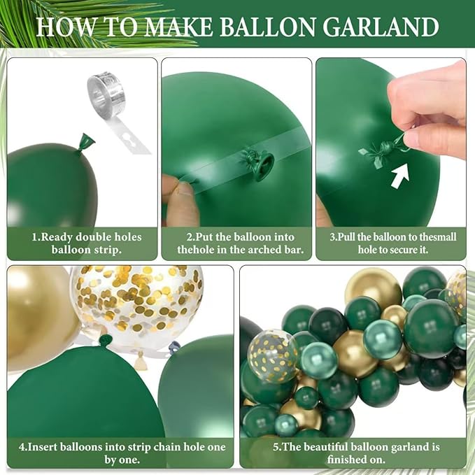 Light Green Balloons Arch Kit,130Pcs Dark Green and Gold Balloons,Different Sizes White and Gold Latex Balloon for Jungle Forest Themed Birthday St. Patrick's Day Party Decorations