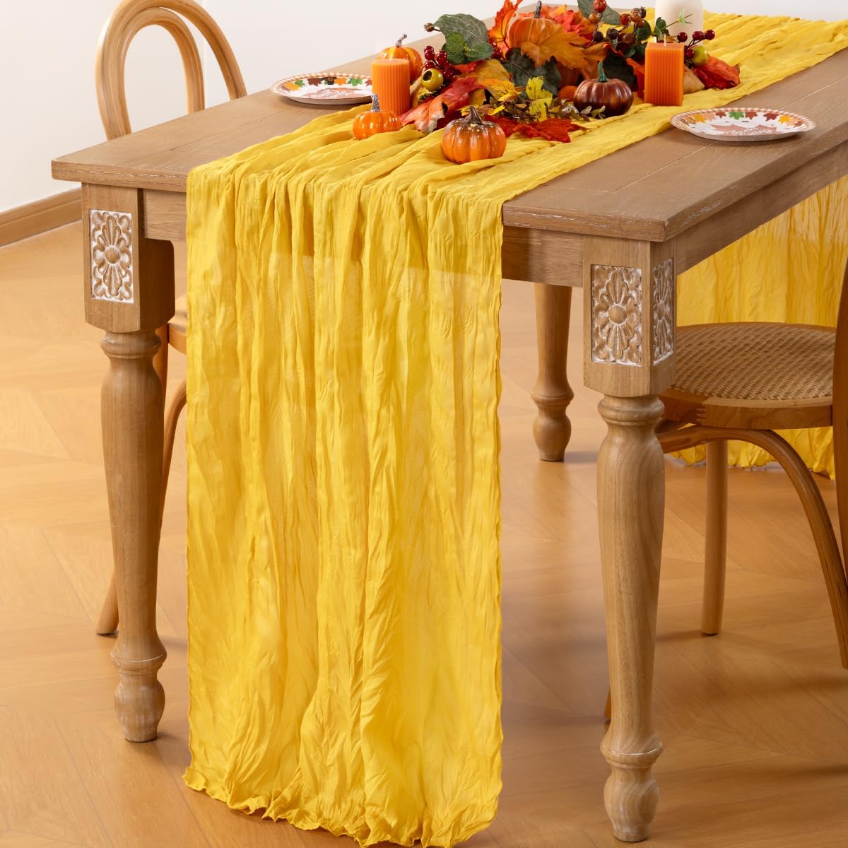 MLMC Gold Table Runner Rustic Fall Cheesecloth Table Runner 10ft Gauze Cheese Cloth Table Decoration 35x120 Inches for Wediing Picinc Party Family Gatherings Home Decor